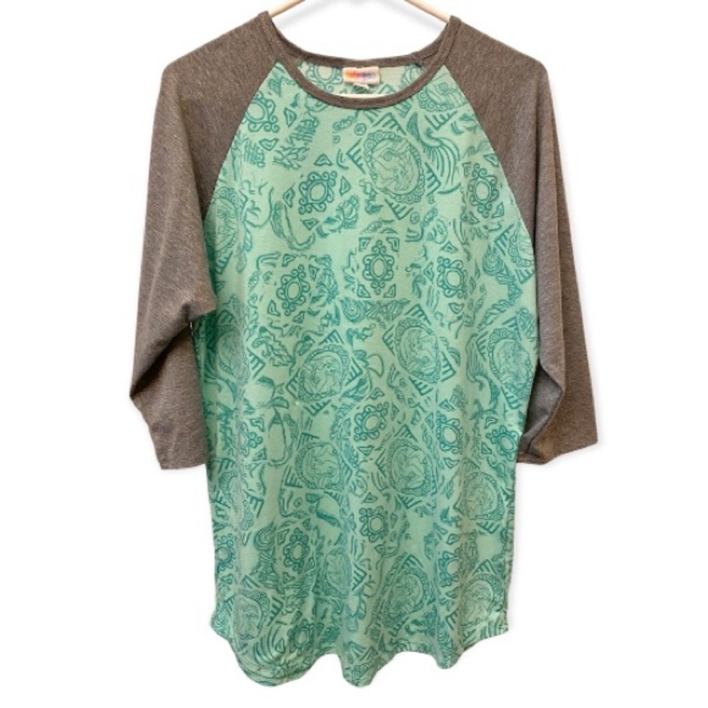 LuLaRoe Ariel Little Mermaid Disney Top Size XL Raglan Stretch Gray Green Shirt